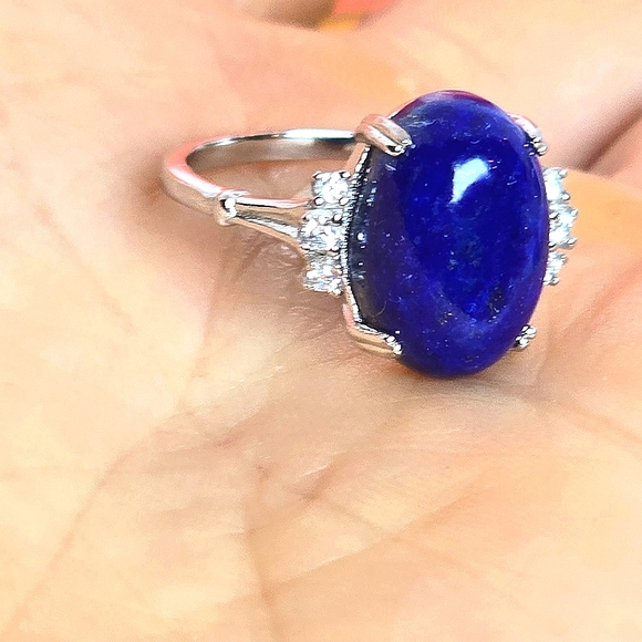 Natural Lapis Lazuli & CZ 925 Sterling Silver Ring - Picture 5 of 9